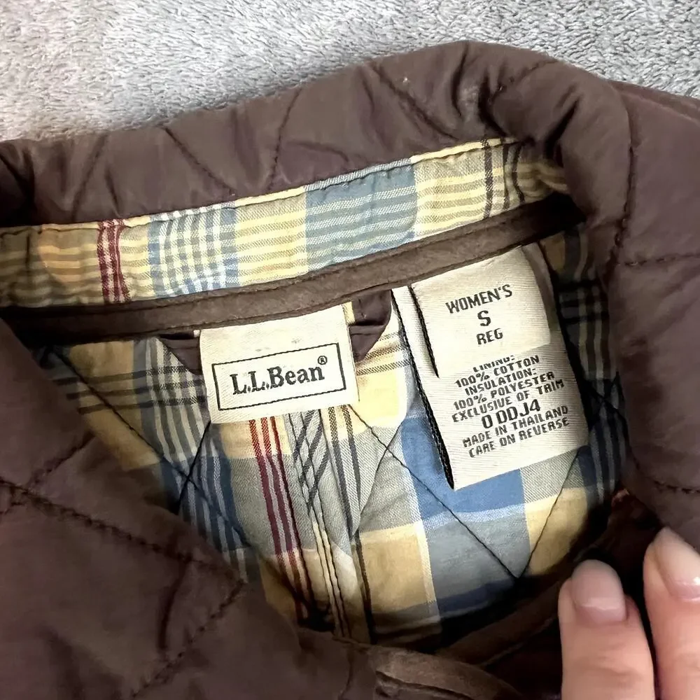 LL Bean Quilted Vest Womens S Brown Plaid‎ Lined Button Front Collared Thermal